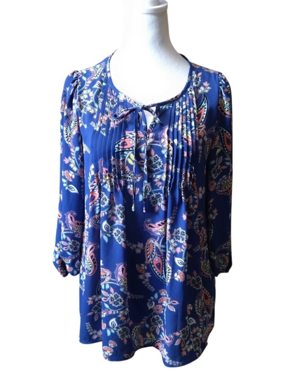 Counterparts Blue Floral Paisley 3/4 Sleeve Size Small Blouse Top Boho Hippie